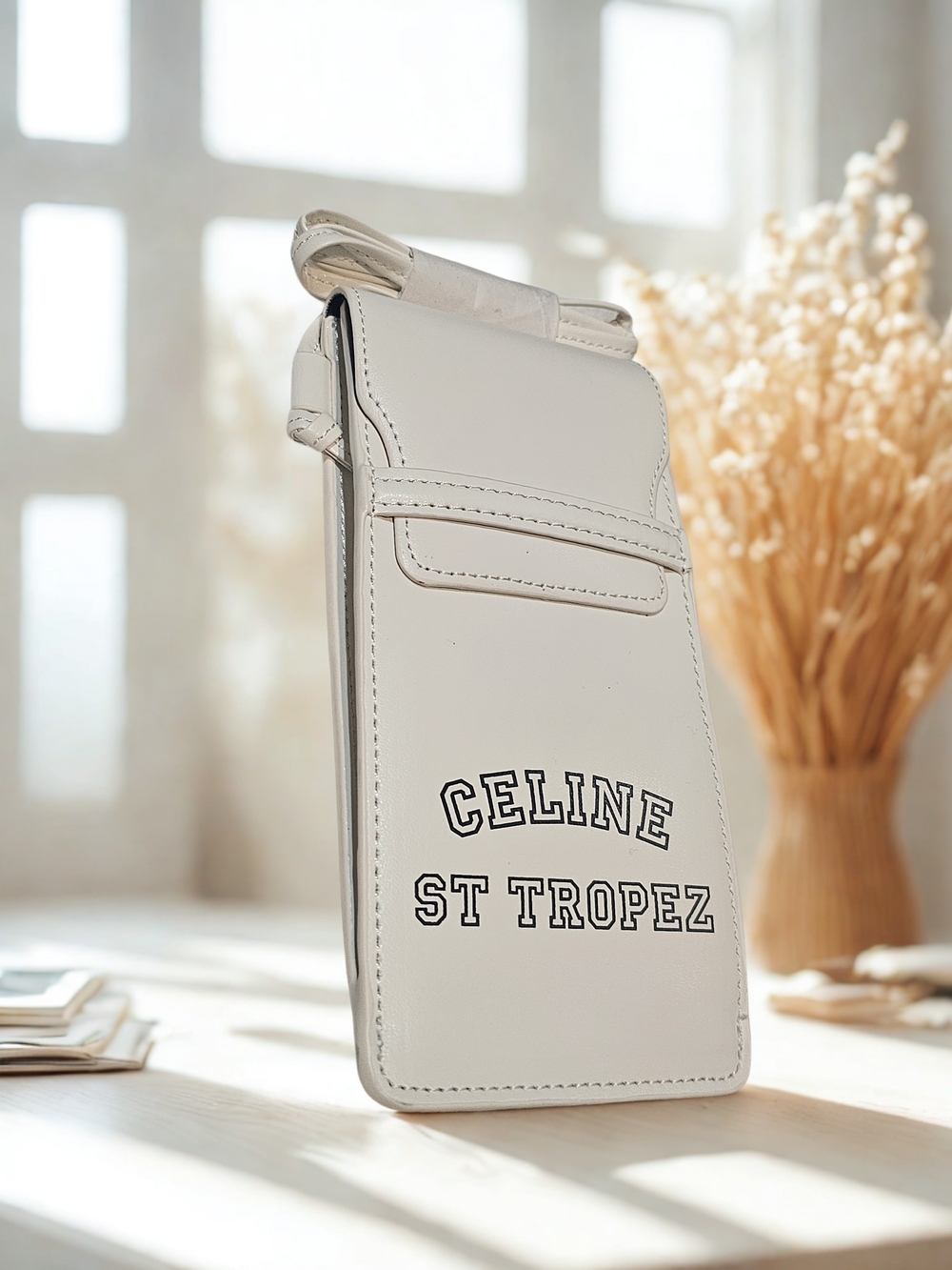 Celine White St Tropez Leather Crossbody Phone Pouch/New/MSRP$125